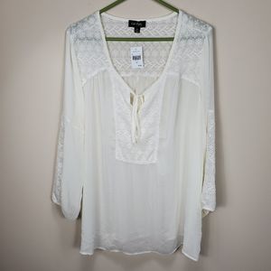 CalStyle white eyelet tie‎ neck blouse